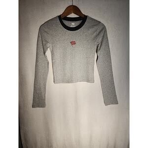 Levis Womens Cotton Gray Graphic Long Sleeve Crop Top Cropped T-Shirt XS New